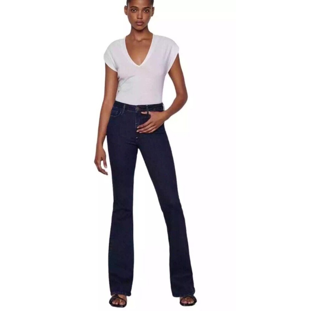 Frame Jeans Le One Flare Leg Front Slip Blue Keller Denim Zip Fly Tall Size 2